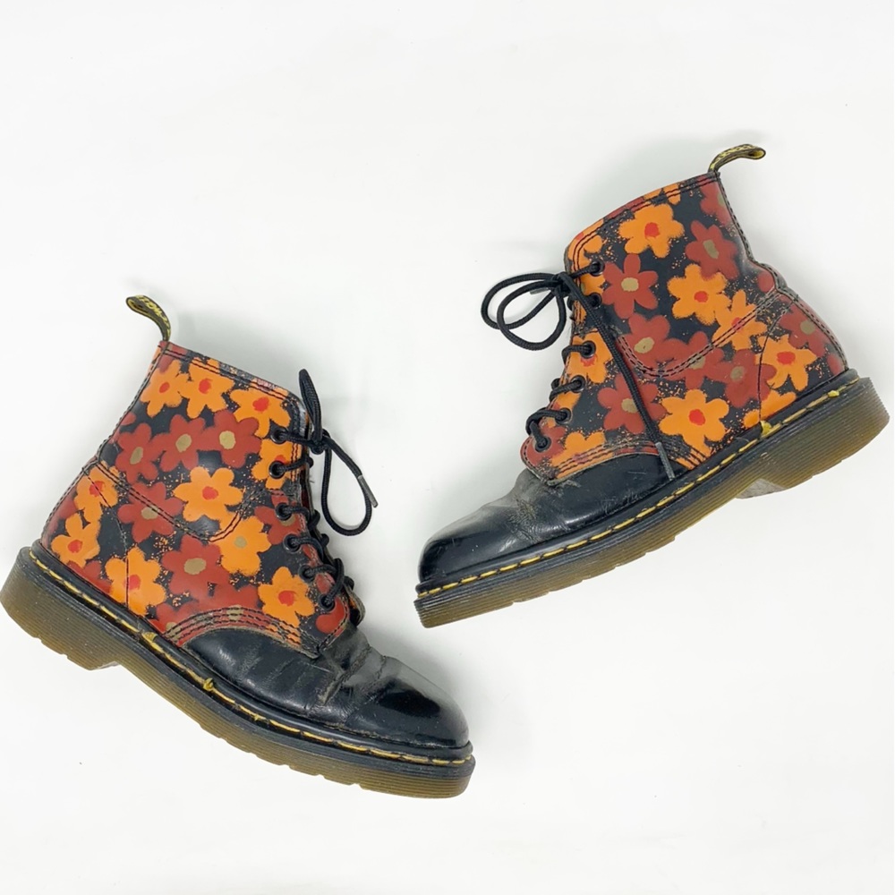 Doc Martens | Women's Vintage Orange/Red Floral Boots UK 5